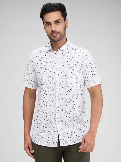 Parx Men White Printed Slim Fit Cotton Shirt
