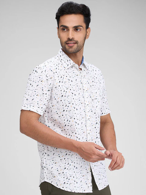 Parx Men White Printed Slim Fit Cotton Shirt - Image 2