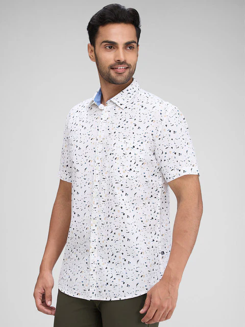 Parx Men White Printed Slim Fit Cotton Shirt - Image 3