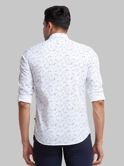 Parx Men White Slim Fit Printed Full Sleeve Cutaway Collar Shirt - Image 4