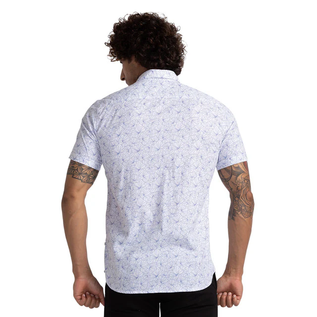Parx Men White Slim Fit Printed Half Sleeve Cutaway Collar Shirt - Image 4