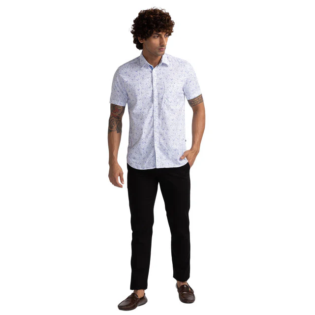 Parx Men White Slim Fit Printed Half Sleeve Cutaway Collar Shirt - Image 5