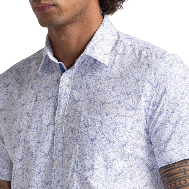 Parx Men White Slim Fit Printed Half Sleeve Cutaway Collar Shirt - Image 6