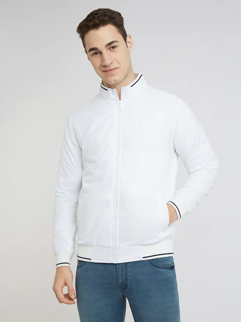 Parx Men White Solid Polyester Jacket