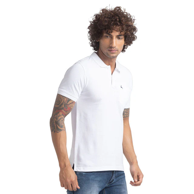 Parx Men White Solid Regular Fit Half Sleeve Polo Neck T-Shirt - Image 2