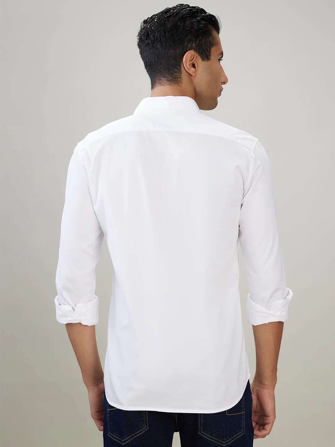 Parx Men White Solid Slim Fit Cotton Blend Full Sleeve Casual Shirt - Image 4