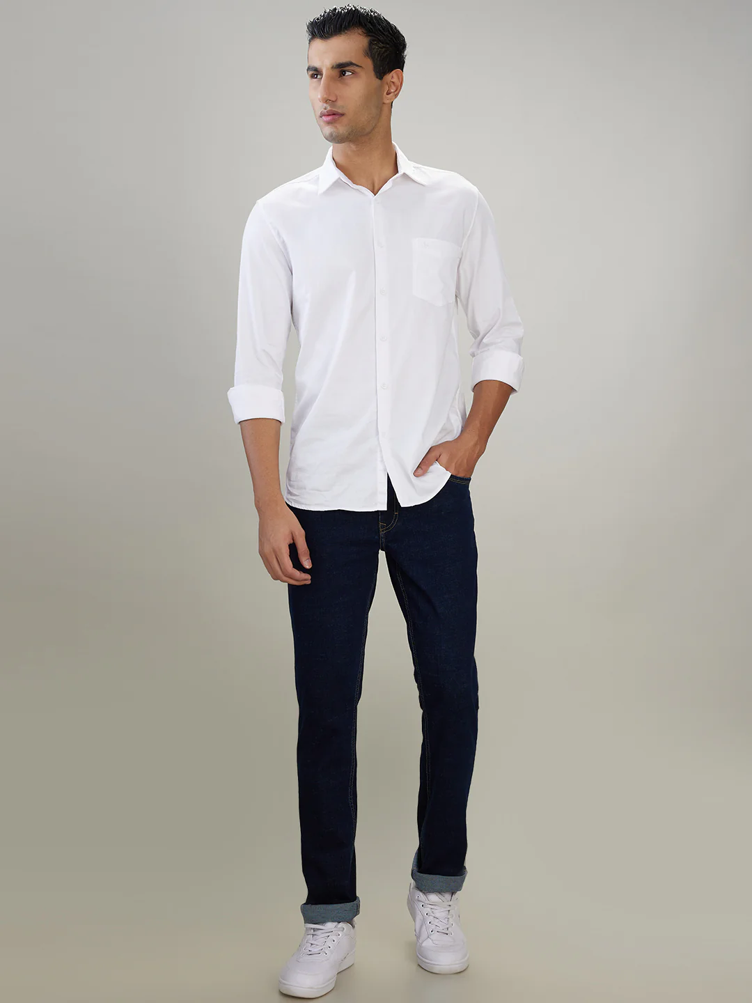 Parx Men White Solid Slim Fit Cotton Blend Full Sleeve Casual Shirt - Image 5