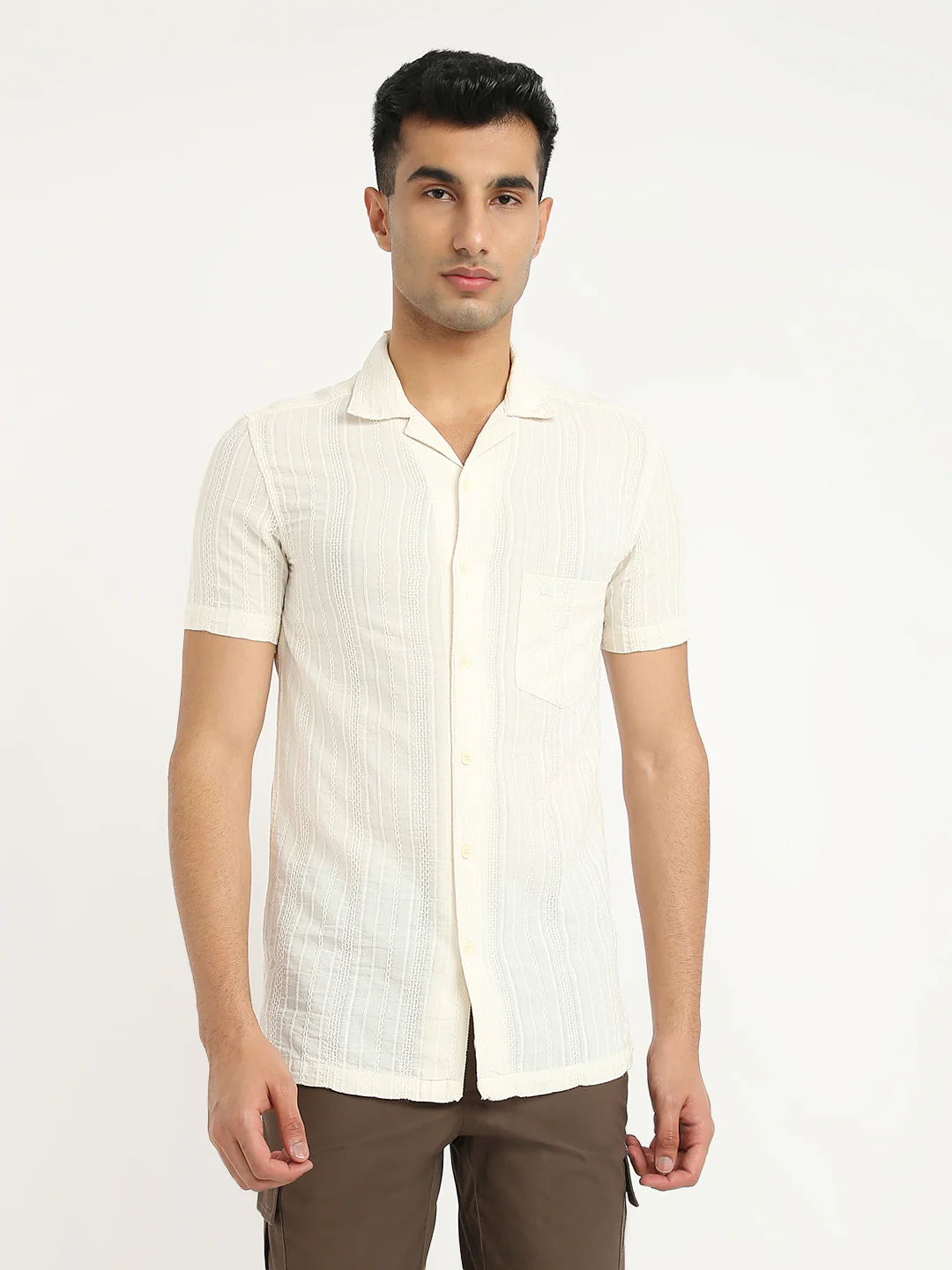 Parx Men White Solid Slim Fit Cotton Casual Shirt