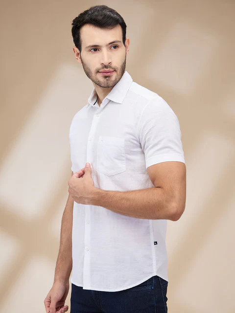 Parx Men White Solid Slim Fit Cotton Casual Shirts - Image 3