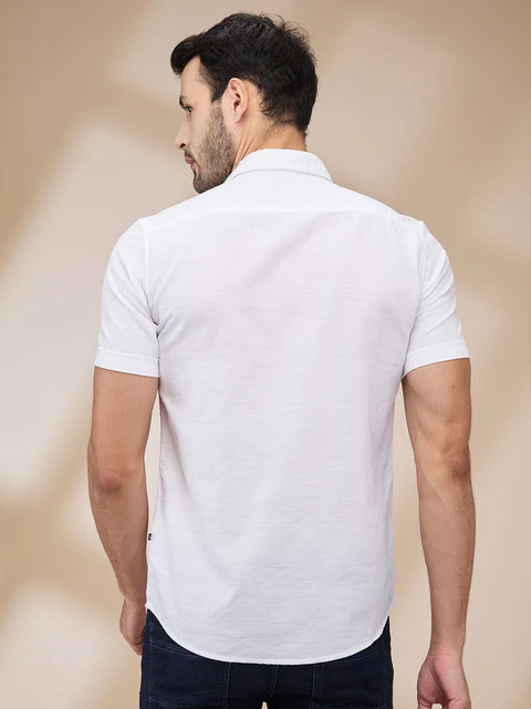 Parx Men White Solid Slim Fit Cotton Casual Shirts - Image 4