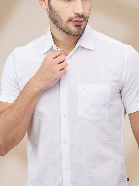 Parx Men White Solid Slim Fit Cotton Casual Shirts - Image 5