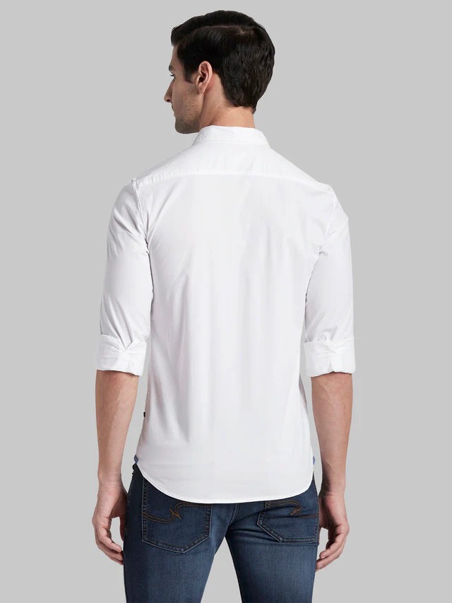 Parx Men White Solid Slim Fit Full Sleeve Semi Cut Away Collar Shirt - Image 4