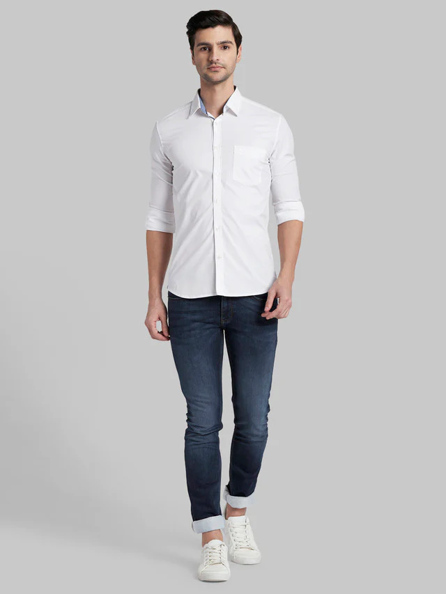 Parx Men White Solid Slim Fit Full Sleeve Semi Cut Away Collar Shirt - Image 5