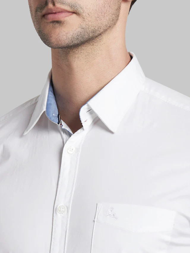 Parx Men White Solid Slim Fit Full Sleeve Semi Cut Away Collar Shirt - Image 6