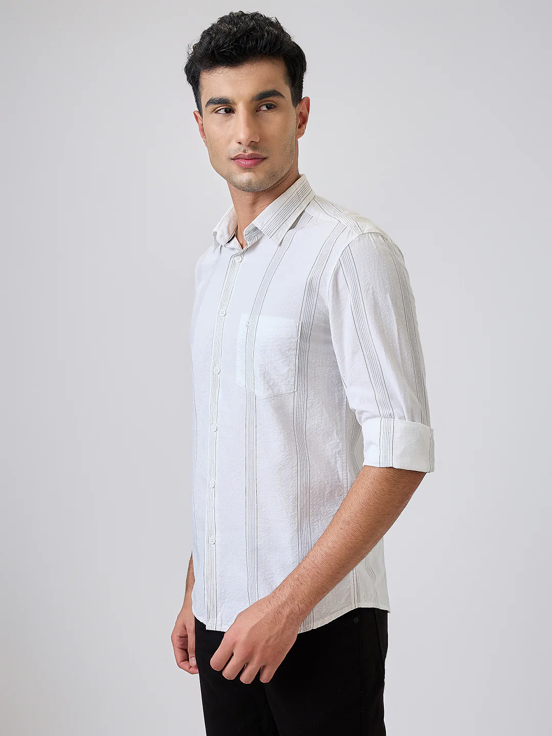 Parx Men White Stripe Slim Fit Cotton Blend Shirt - Image 2