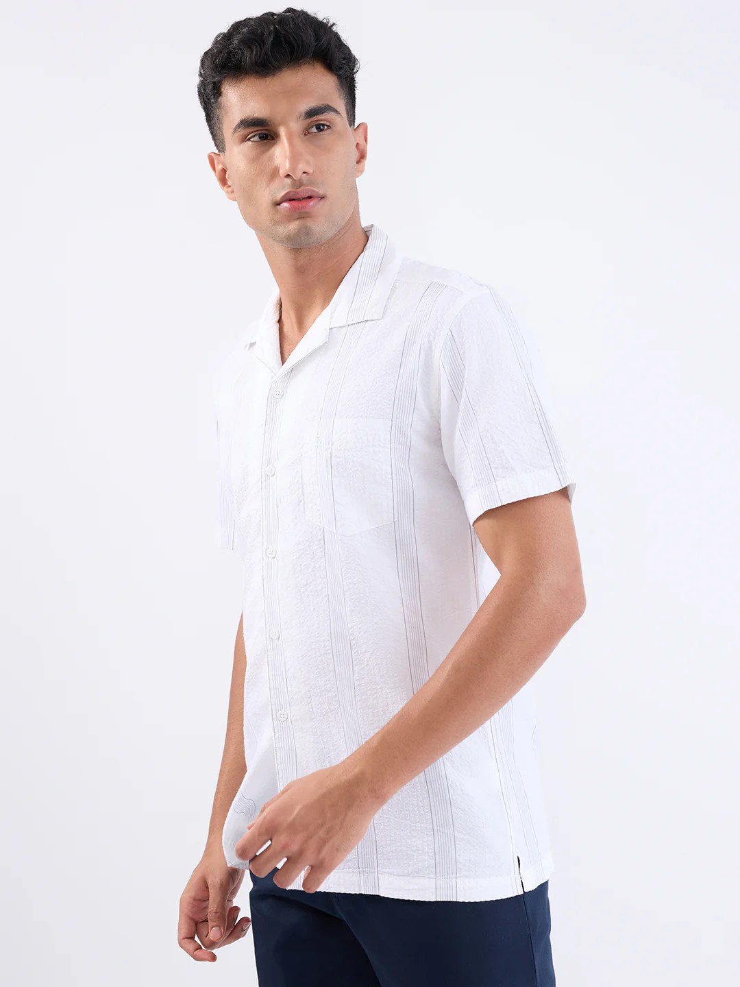 Parx Men White Stripe Slim Fit Cotton Casual Shirt - Image 2