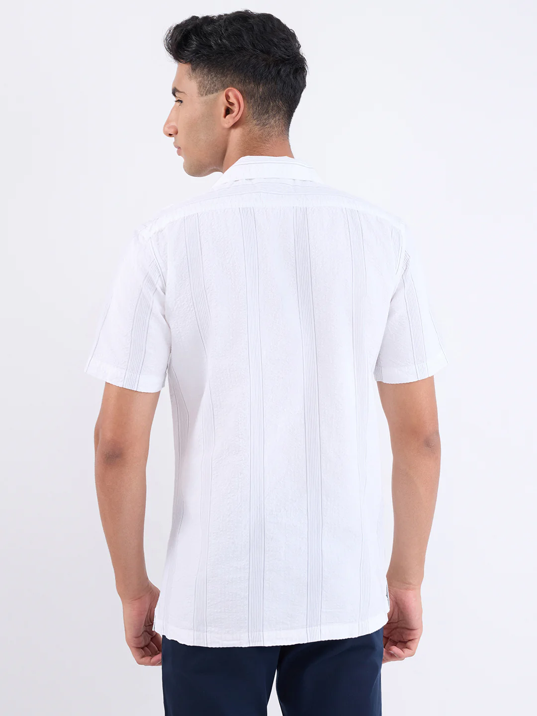 Parx Men White Stripe Slim Fit Cotton Casual Shirt - Image 4