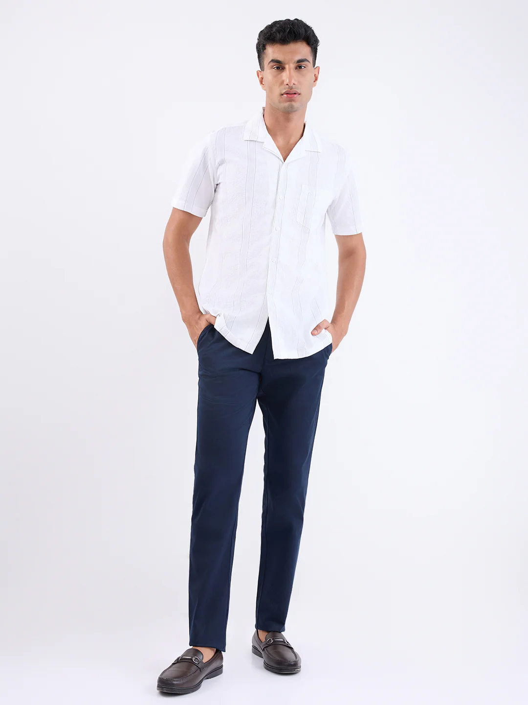Parx Men White Stripe Slim Fit Cotton Casual Shirt - Image 5