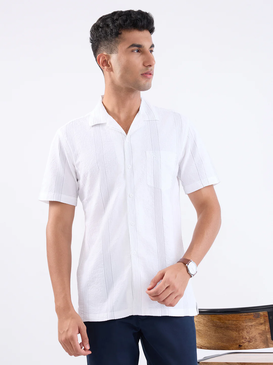 Parx Men White Stripe Slim Fit Cotton Casual Shirt - Image 6