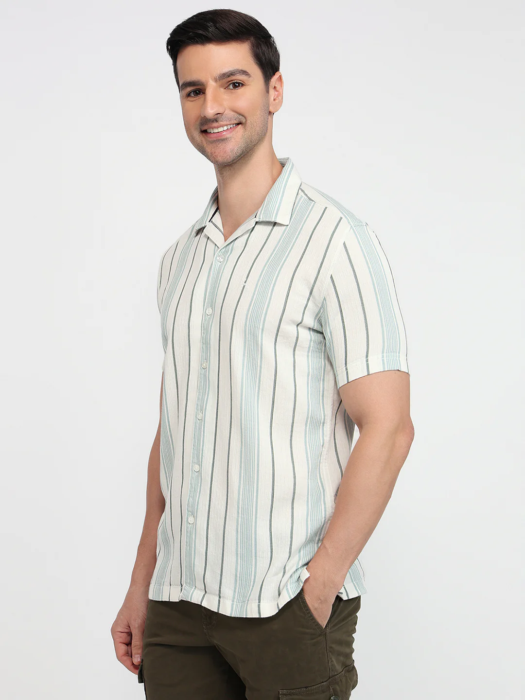 Parx Men White Stripe Slim Fit Cotton Casual Shirt - Image 2