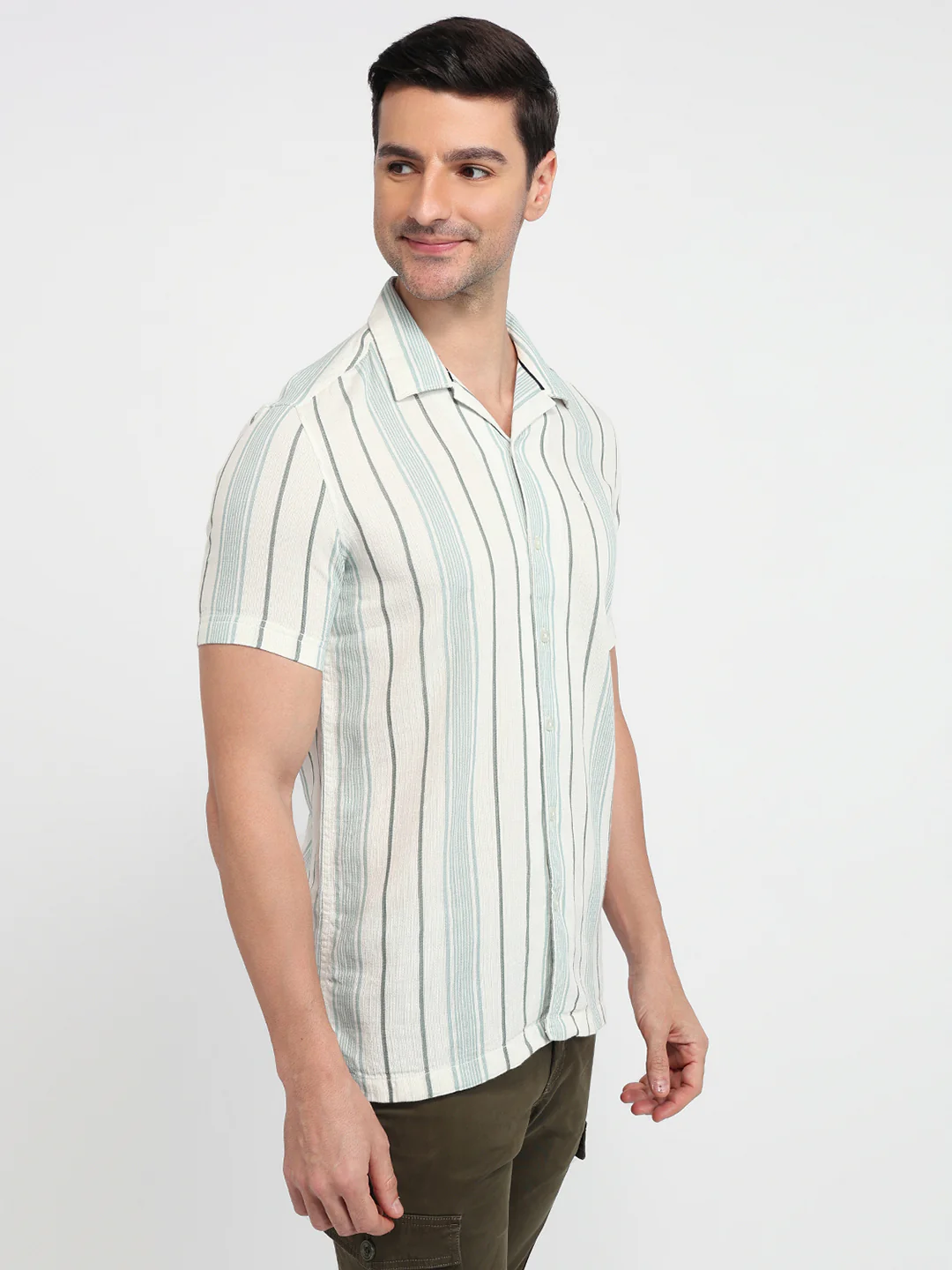Parx Men White Stripe Slim Fit Cotton Casual Shirt - Image 3