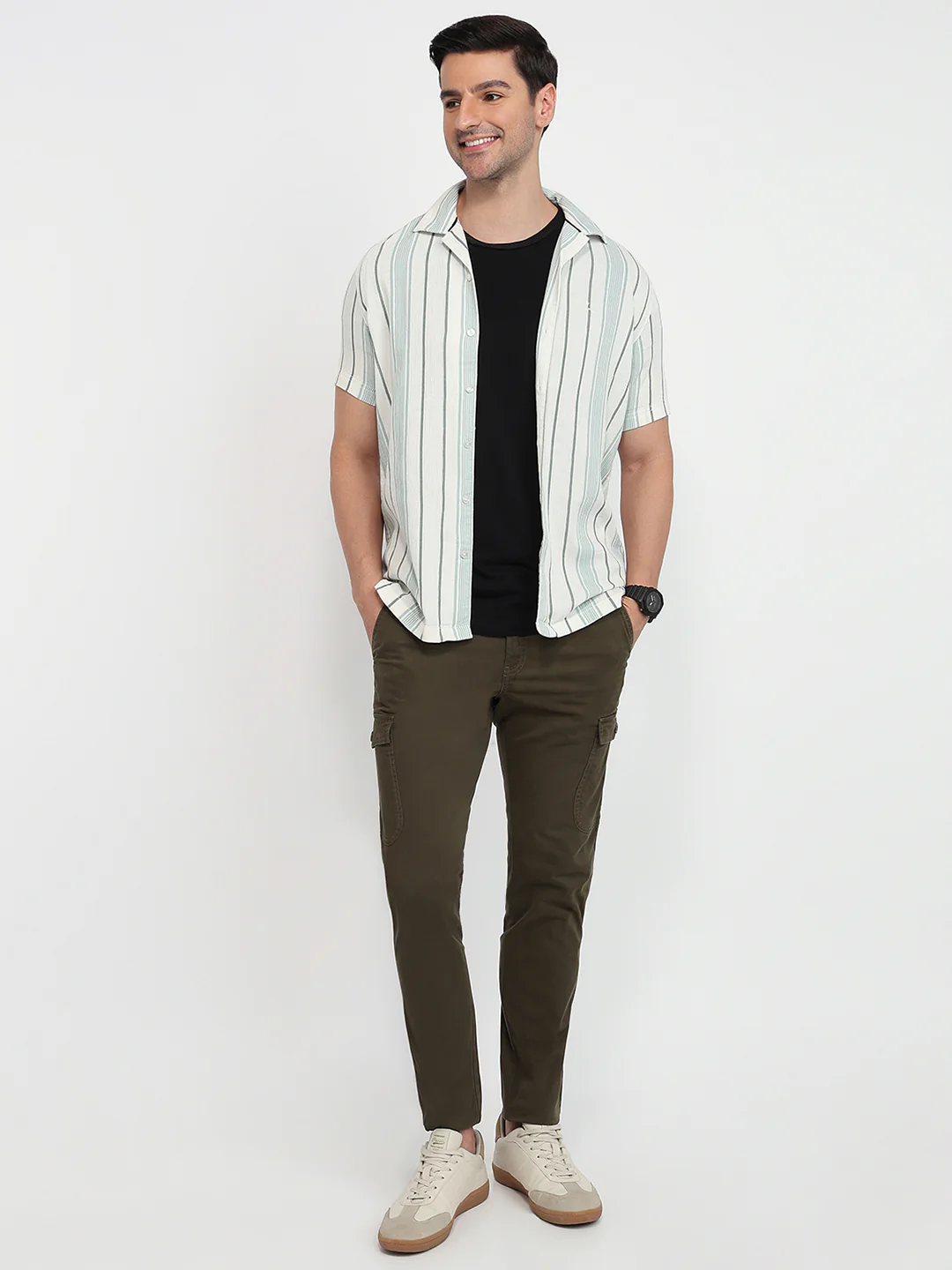 Parx Men White Stripe Slim Fit Cotton Casual Shirt - Image 5