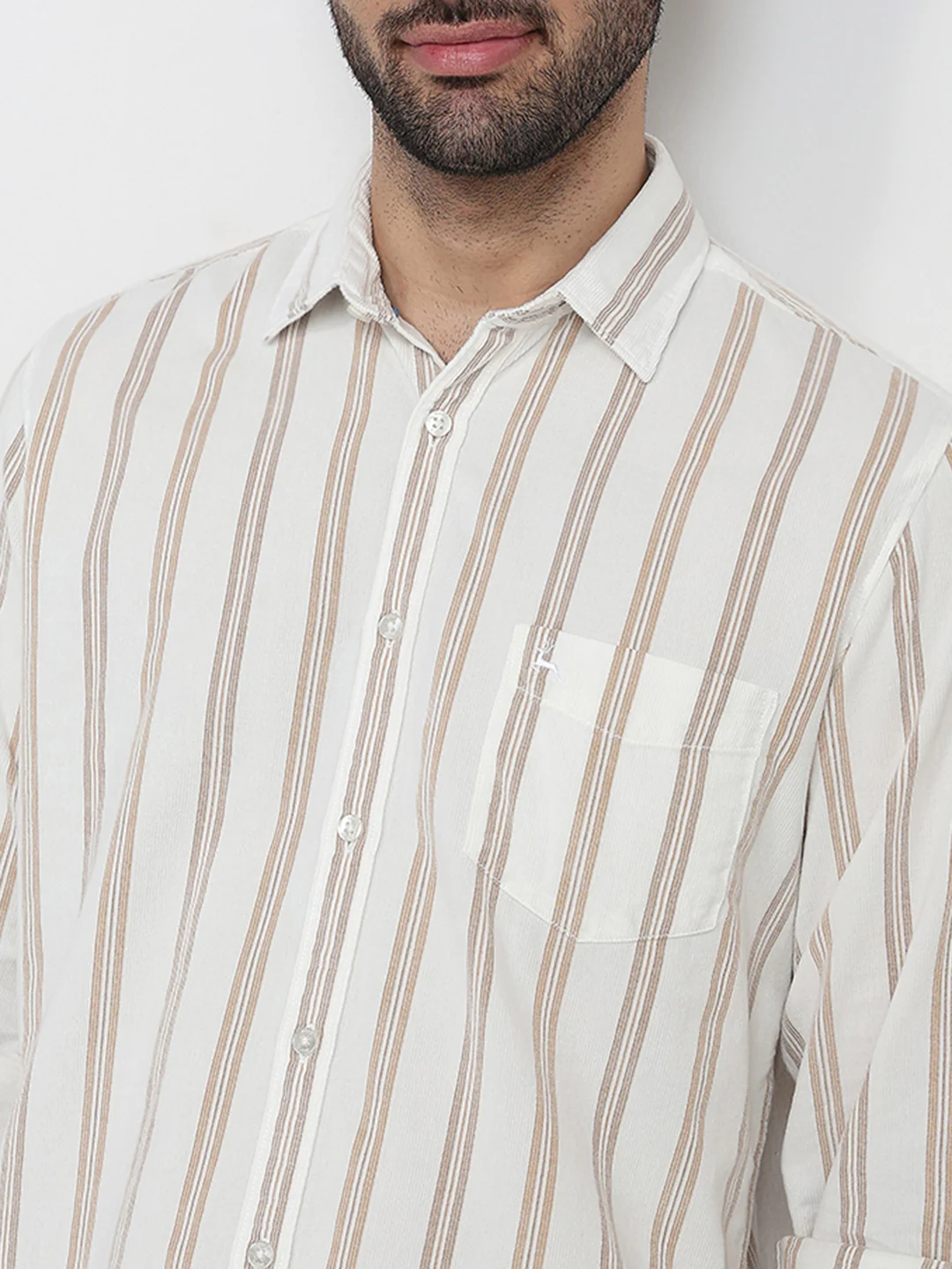 Parx Men White Stripe Slim Fit Cotton Full Sleeve Casual Shirt - Image 5