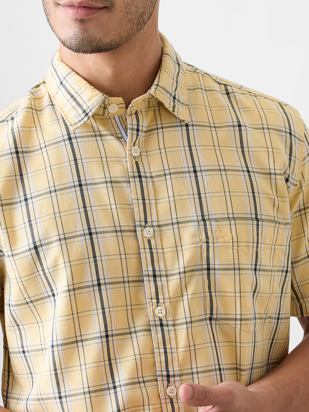 Parx Men Yellow Checks Slim Fit Cotton Blend Shirt - Image 6