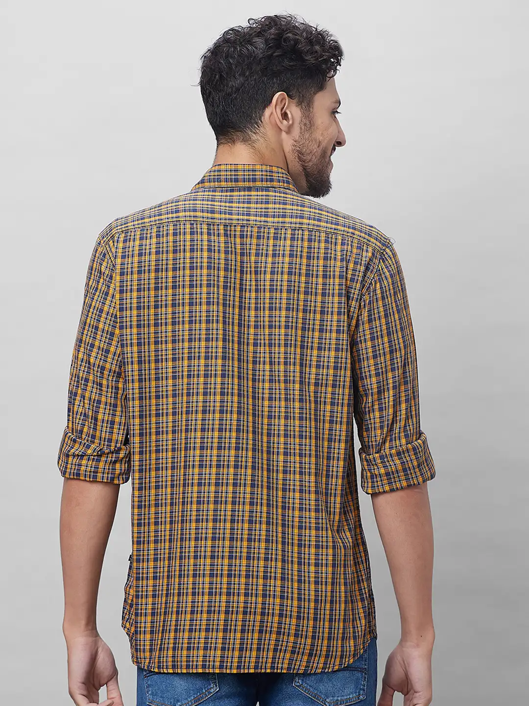 Parx Men Yellow Checks Slim Fit Cotton Full Sleeve Shirts - Image 4