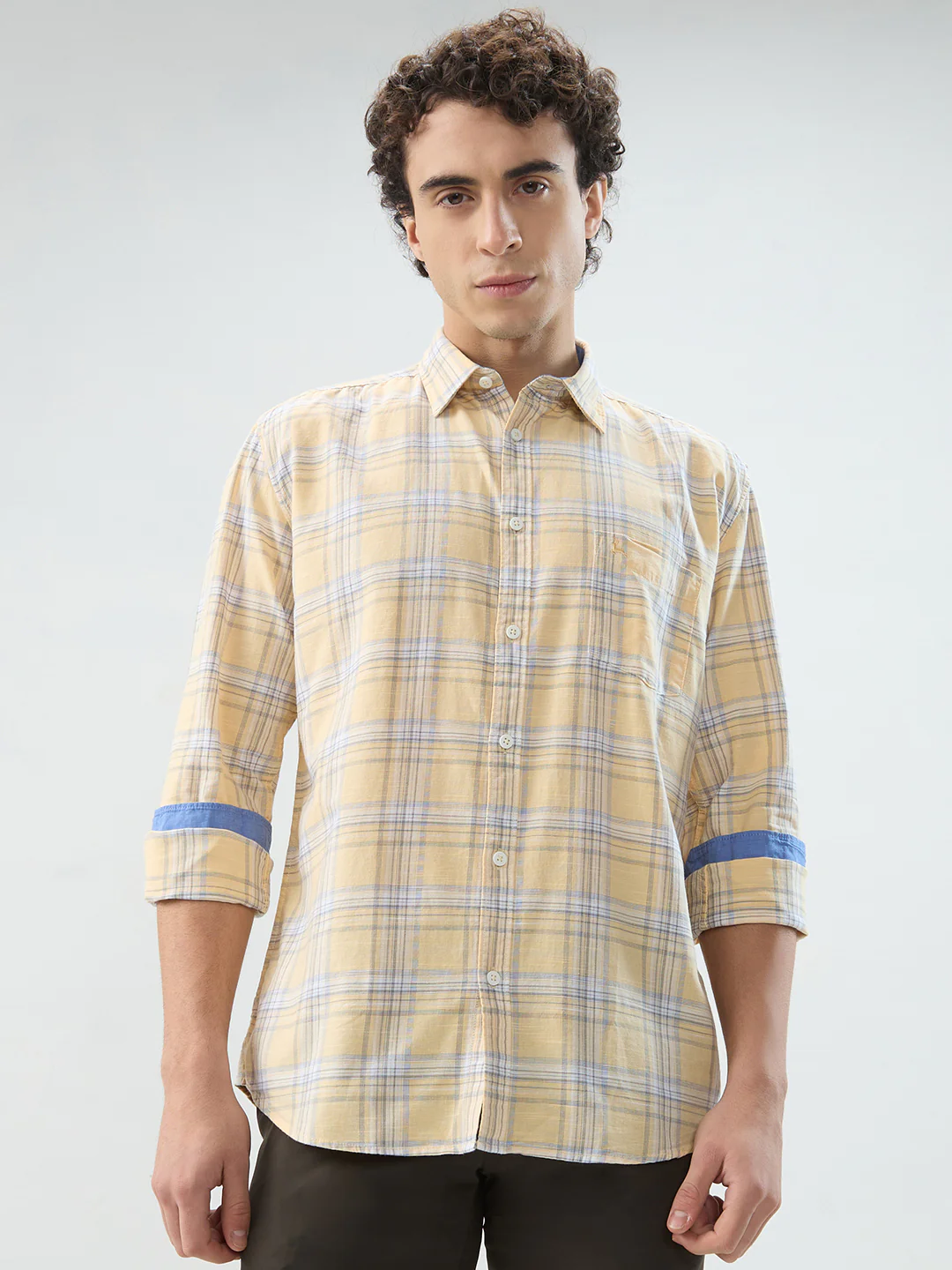 Parx Men Yellow Checks Slim Fit Cotton Shirt