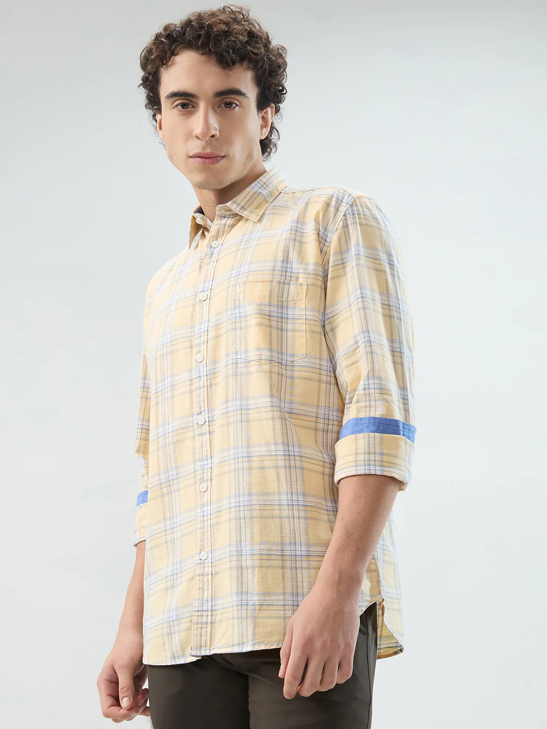 Parx Men Yellow Checks Slim Fit Cotton Shirt - Image 3