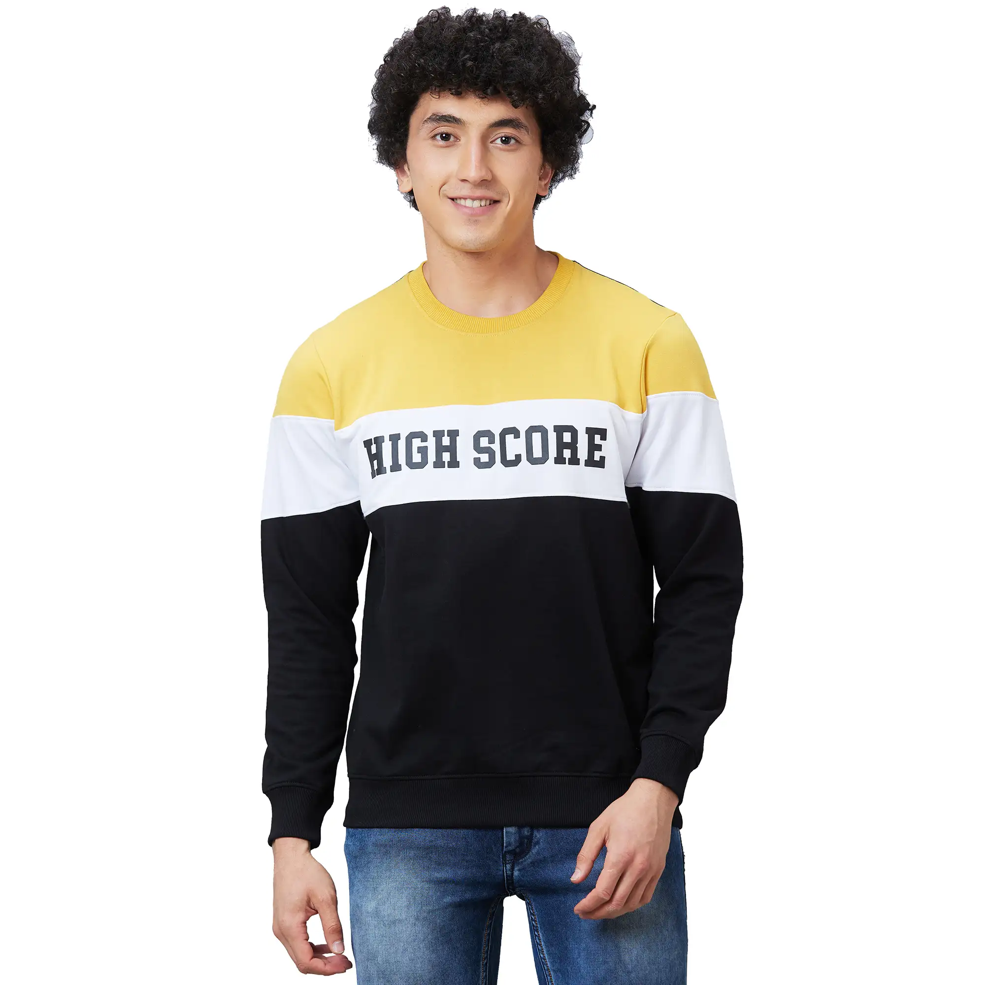 Parx Men Yellow Graphic Regular Fit Cotton Blend Sweatshirt
