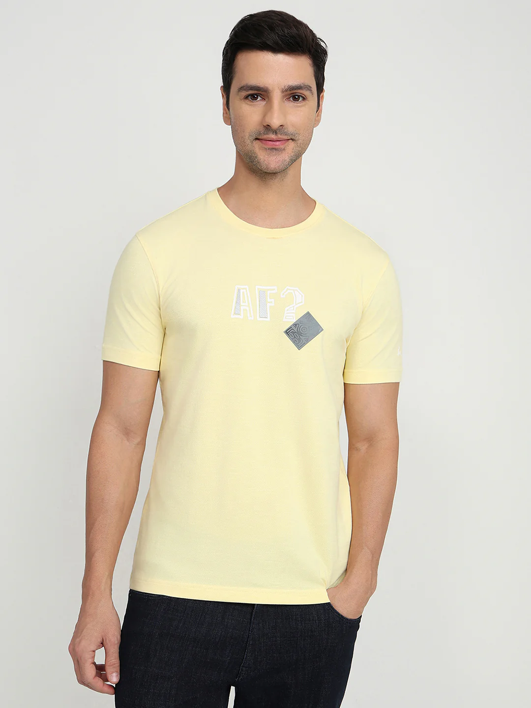 Parx Men Yellow Graphic Regular Fit Cotton Half Sleeve Round Neck Collar T-Shirt