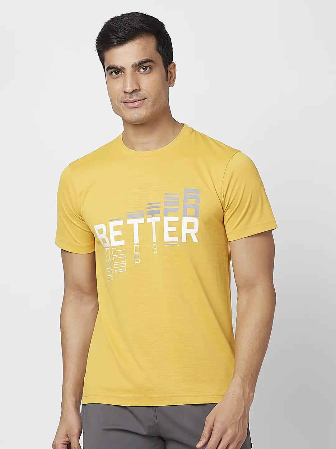 Parx Men Yellow Graphic Regular Fit Polyester Round Neck T-Shirt