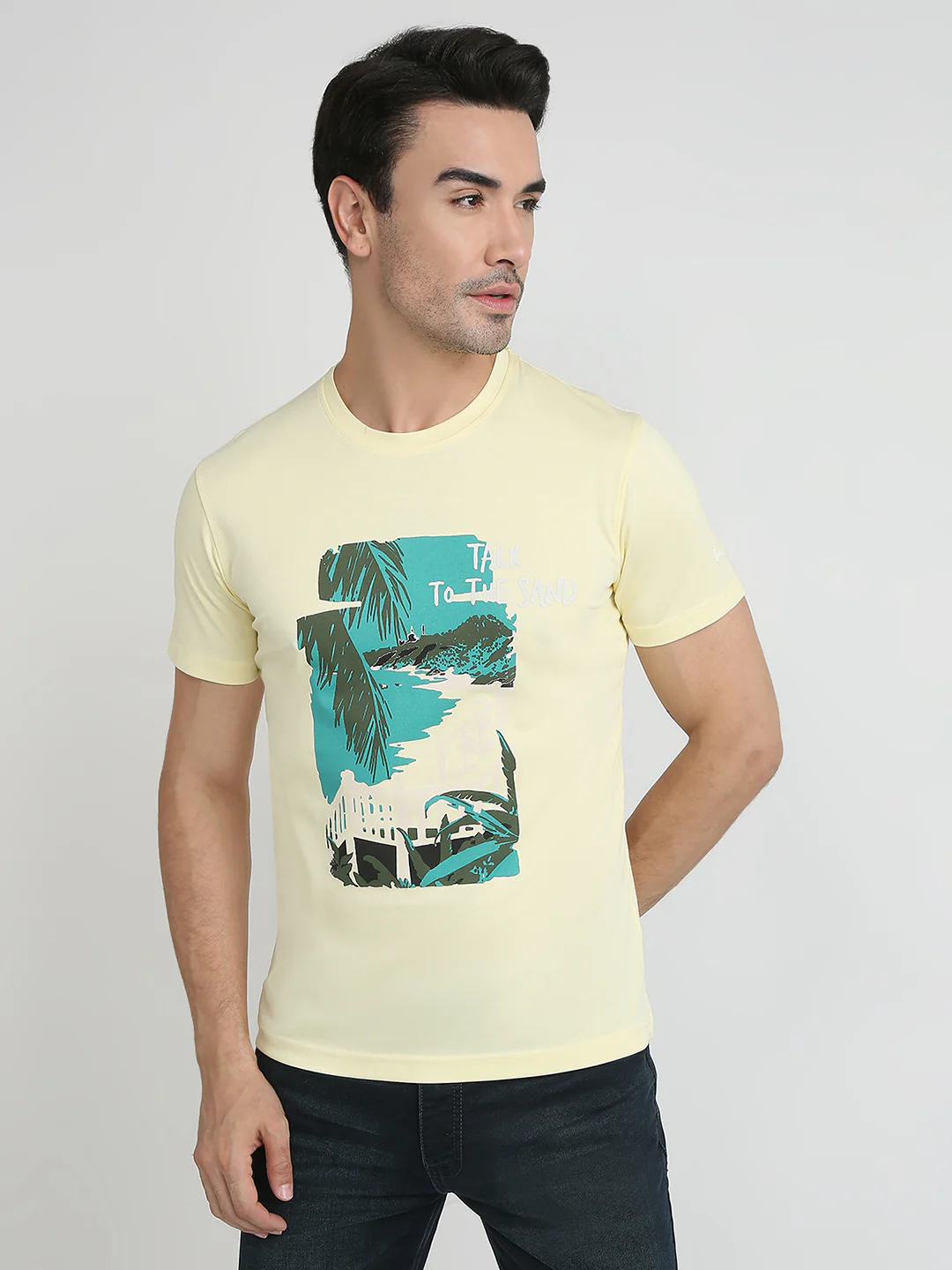 Parx Men Yellow Graphic Regular Fit Raymond Blend T-Shirt