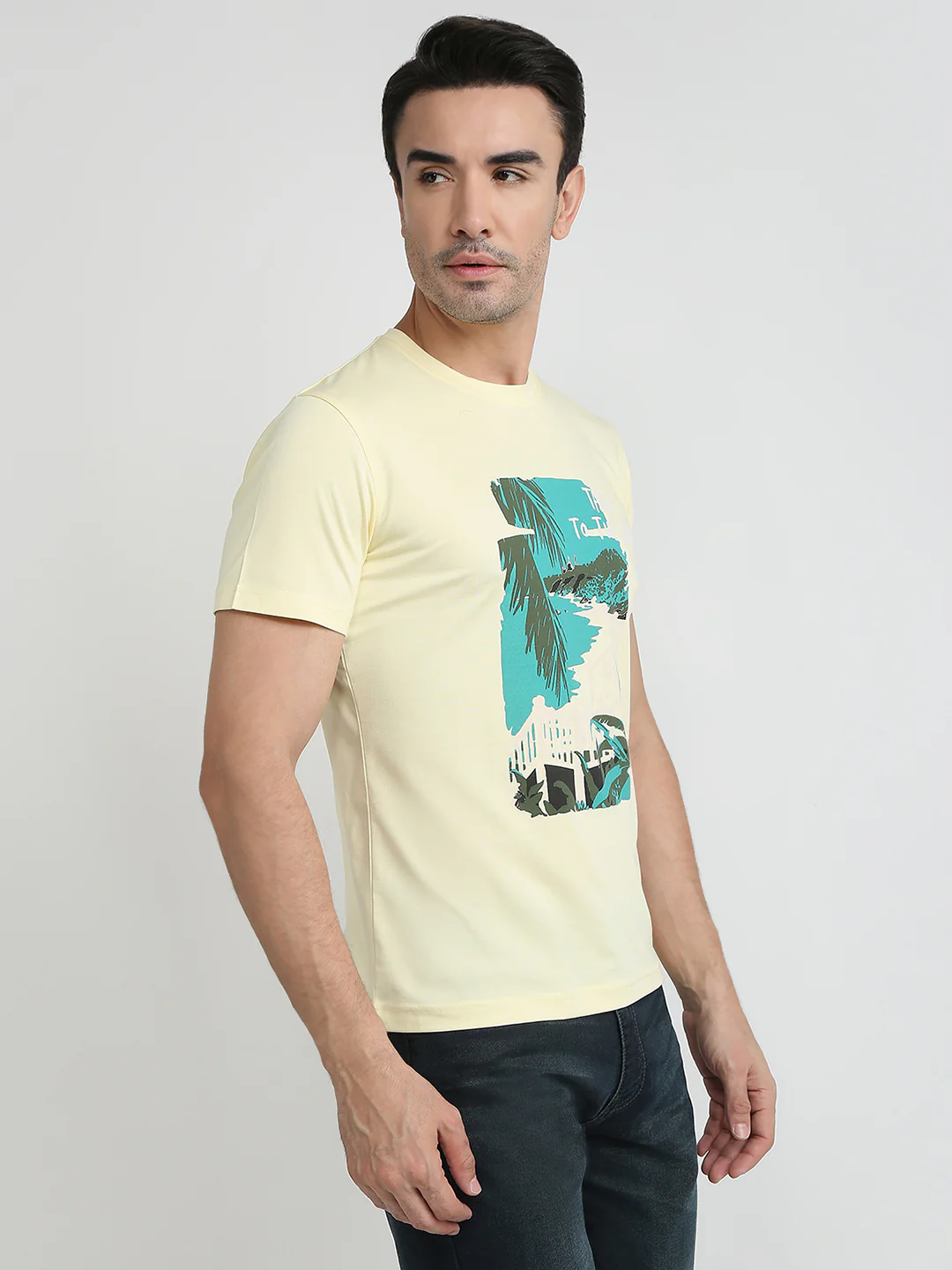 Parx Men Yellow Graphic Regular Fit Raymond Blend T-Shirt - Image 3