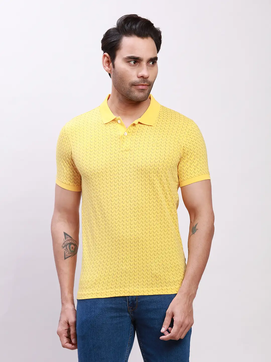 Parx Men Yellow Print Regular Fit Cotton T-Shirt