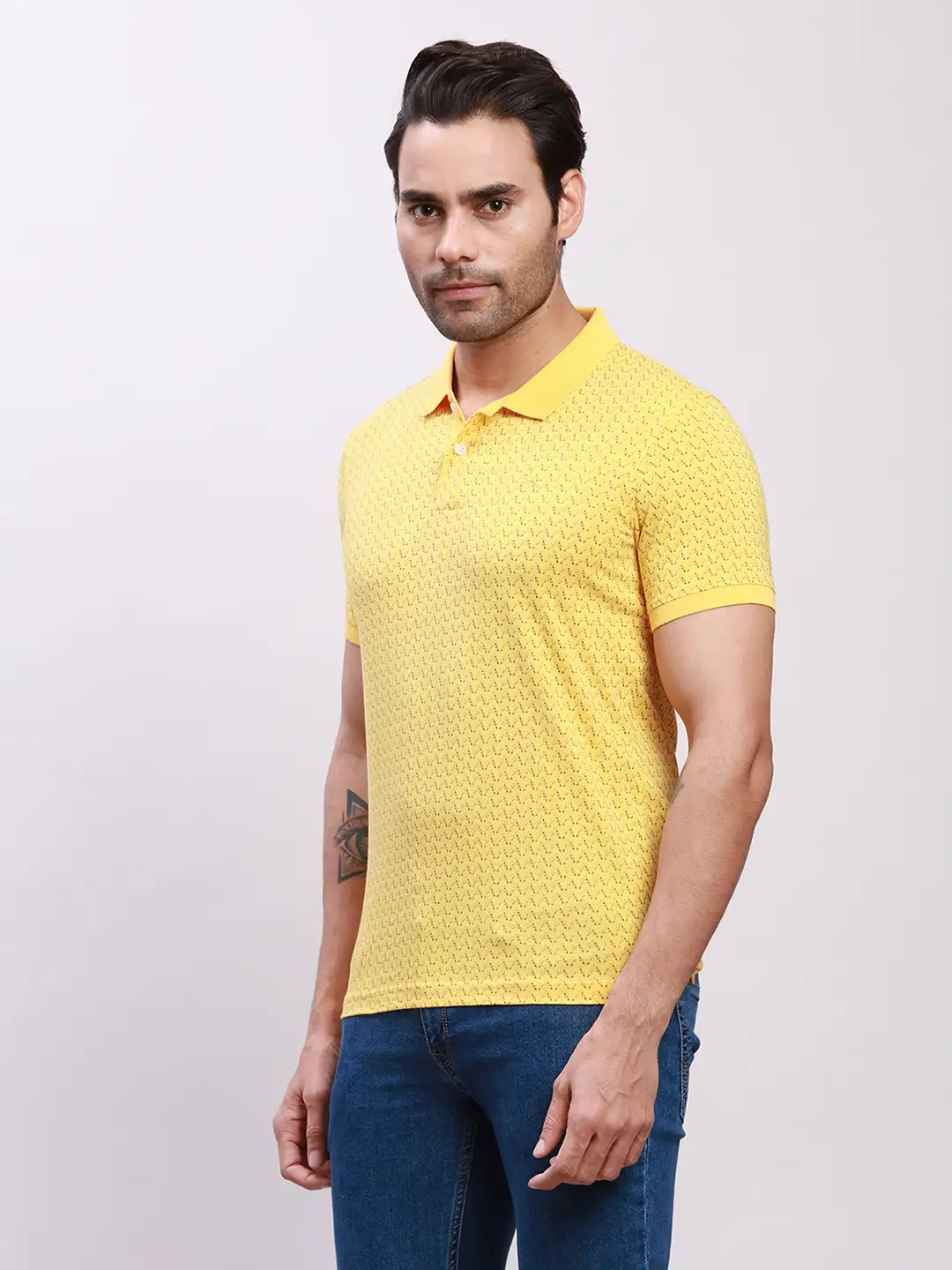 Parx Men Yellow Print Regular Fit Cotton T-Shirt - Image 3