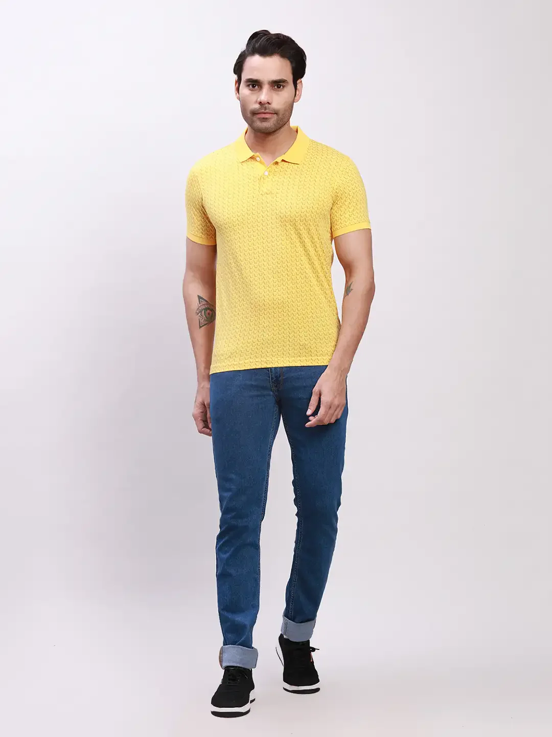 Parx Men Yellow Print Regular Fit Cotton T-Shirt - Image 5
