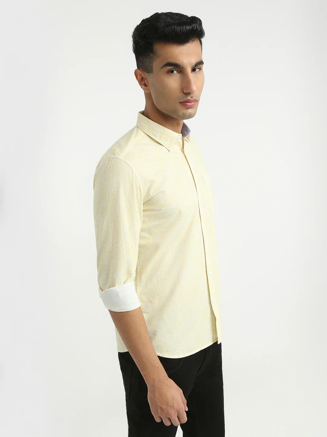 Parx Men Yellow Print Slim Fit Cotton Casual Shirt - Image 2