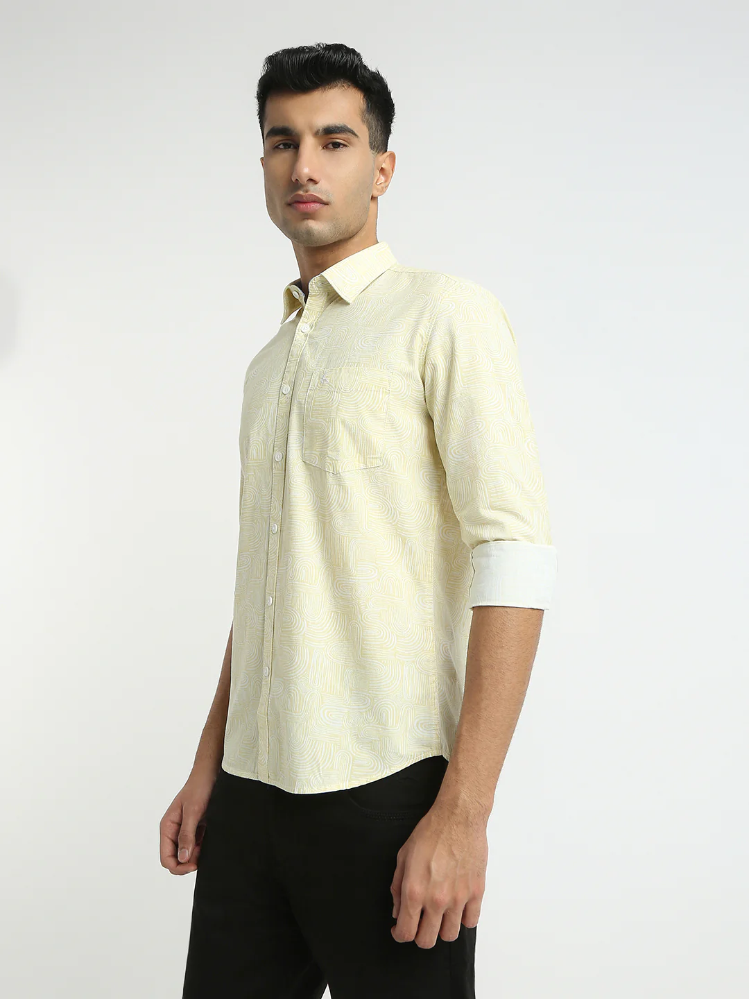 Parx Men Yellow Print Slim Fit Cotton Casual Shirt - Image 3