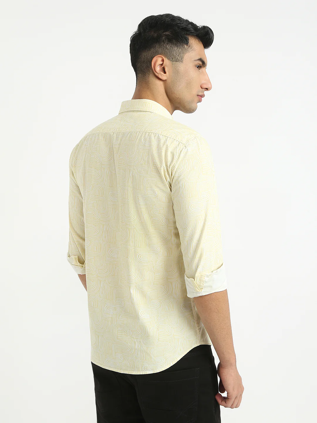 Parx Men Yellow Print Slim Fit Cotton Casual Shirt - Image 4