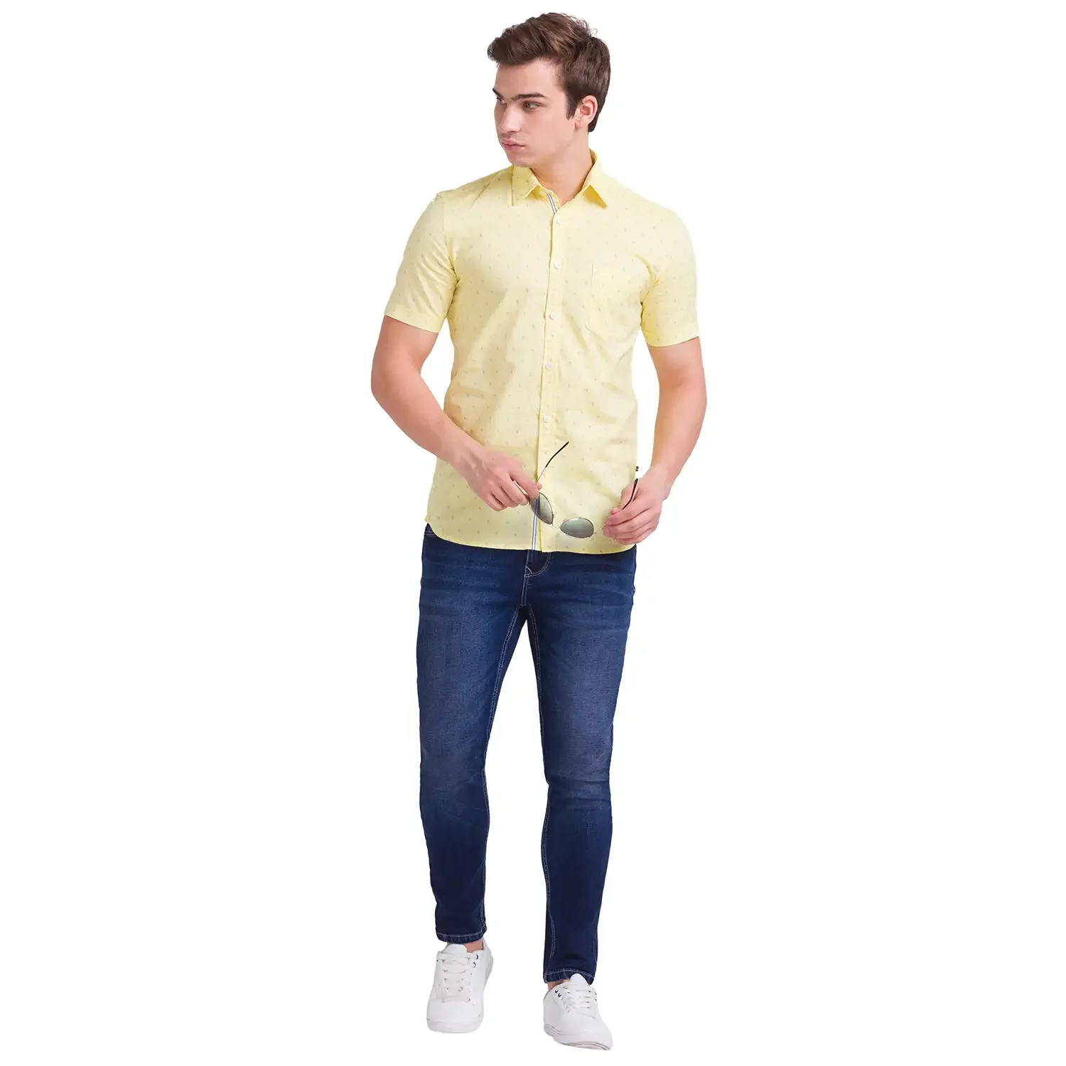 Parx Men Yellow Print Slim Fit Cotton Half Sleeve Cutaway Collar Shirt - Image 5