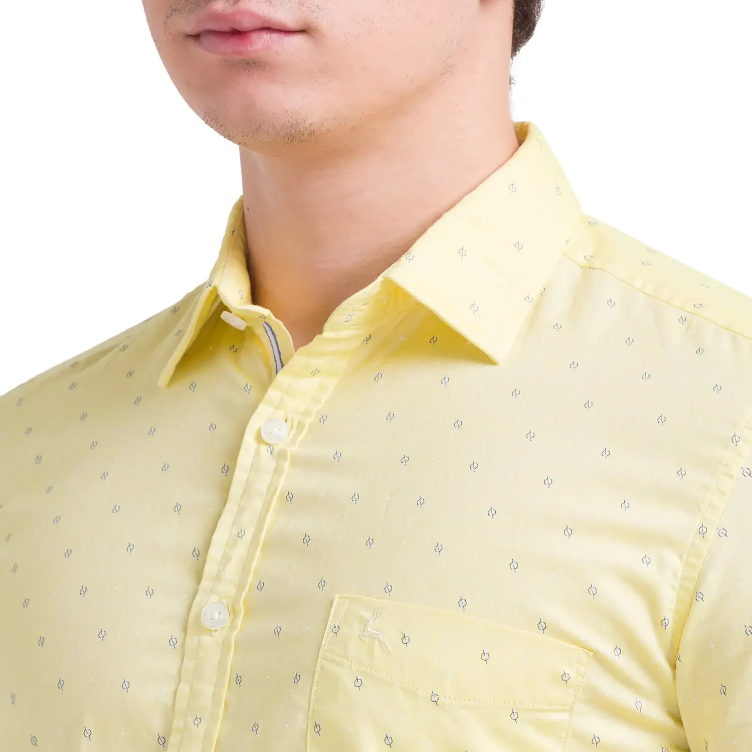 Parx Men Yellow Print Slim Fit Cotton Half Sleeve Cutaway Collar Shirt - Image 6