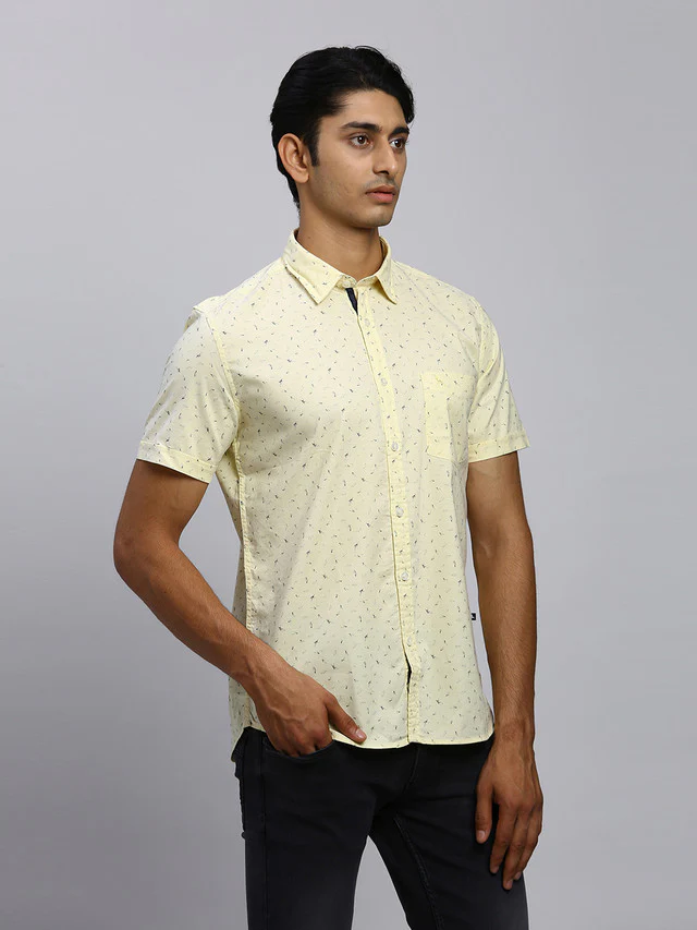 Parx Men Yellow Printed Slim Fit Half Sleeve Semi Cut Away Collar Shirt - Image 2
