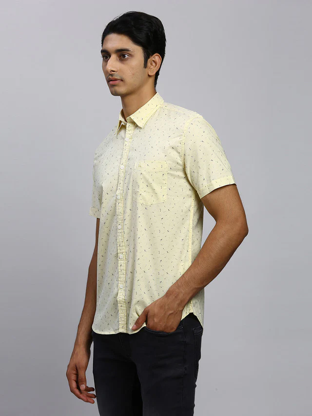 Parx Men Yellow Printed Slim Fit Half Sleeve Semi Cut Away Collar Shirt - Image 3