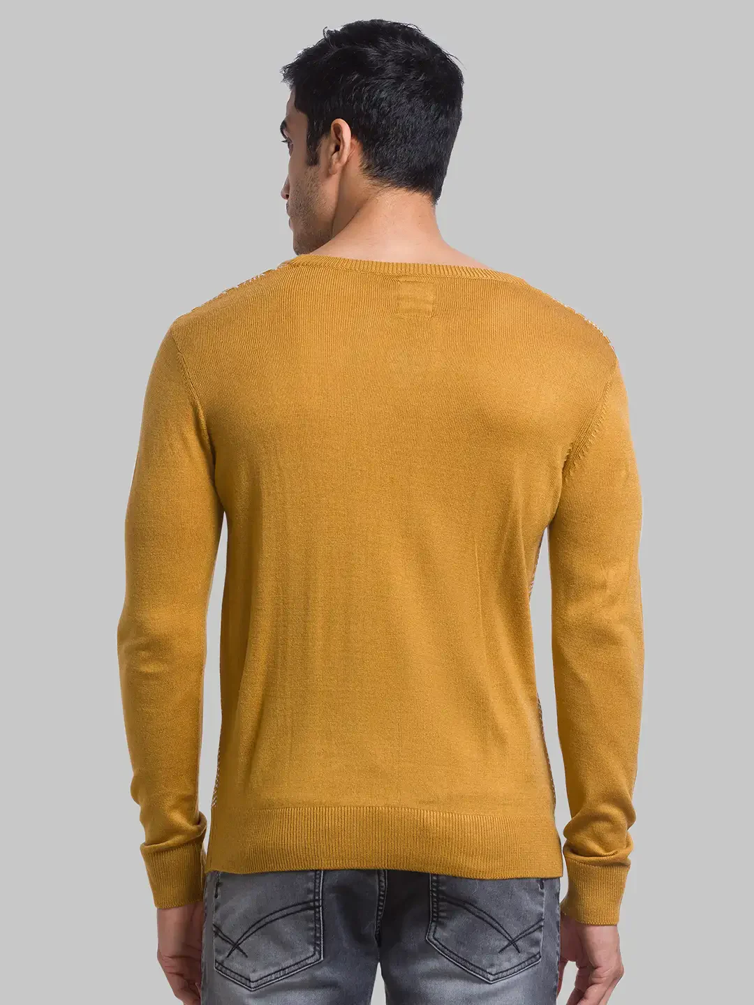 Parx Men Yellow Regular Fit Yarn Dyed Acrylic Full Sleeves V Neck Sweater - Image 4