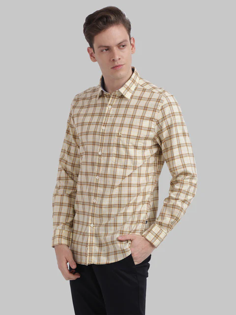 Parx Men Yellow Slim Fit Checks Full Sleeve Cutaway Collar Shirt - Image 3
