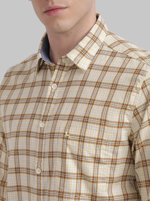 Parx Men Yellow Slim Fit Checks Full Sleeve Cutaway Collar Shirt - Image 6
