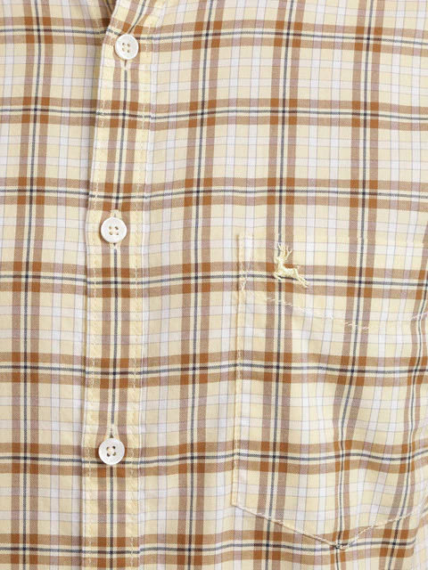 Parx Men Yellow Slim Fit Checks Full Sleeve Cutaway Collar Shirt - Image 7